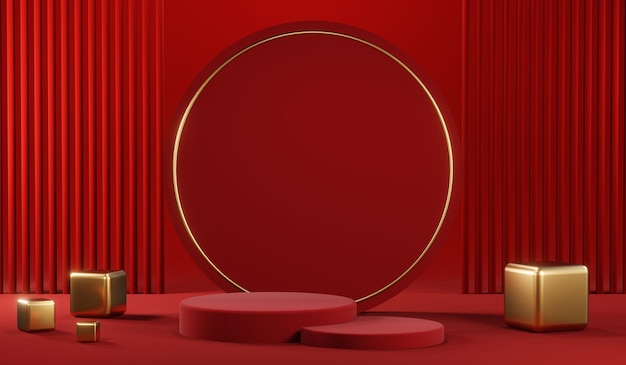 3D rendering of blank product background for cream cosmetics Modern red podium background