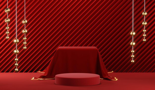 3D rendering of blank product background for cream cosmetics Modern red podium background