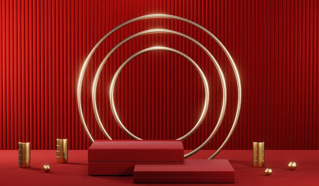 3D rendering of blank product background for cream cosmetics Modern red podium background