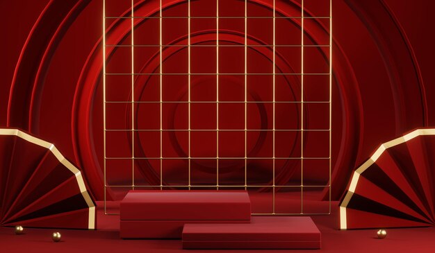 3d rendering of blank product background for cream cosmetics modern red podium background