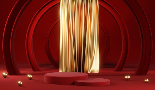 クリーム化粧品の空白の製品背景の 3 D レンダリング モダンな赤い表彰台の背景