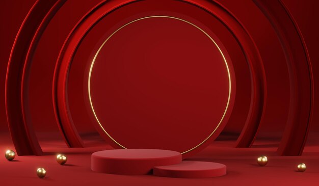 Photo 3d rendering of blank product background for cream cosmetics modern red podium background
