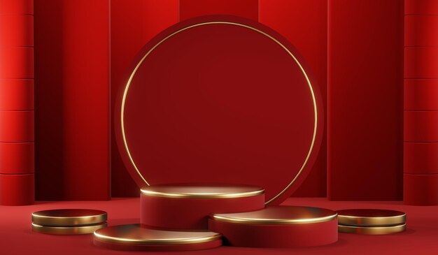 3d rendering of blank product background for cream cosmetics modern red podium background