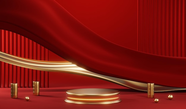 3D rendering of blank product background for cream cosmetics Modern red podium background