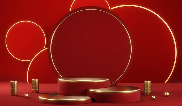 3D rendering of blank product background for cream cosmetics Modern red podium background