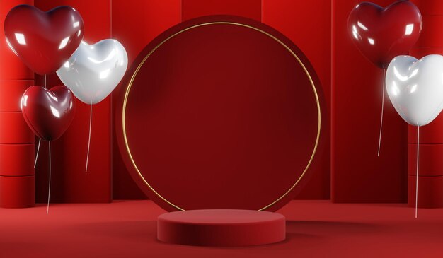 3D rendering of blank product background for cream cosmetics Modern red podium background