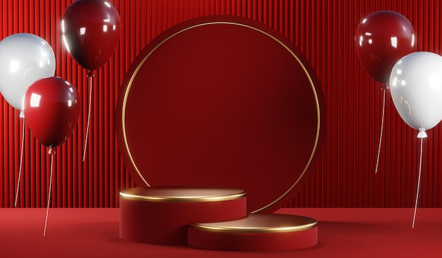 3D rendering of blank product background for cream cosmetics Modern red podium background