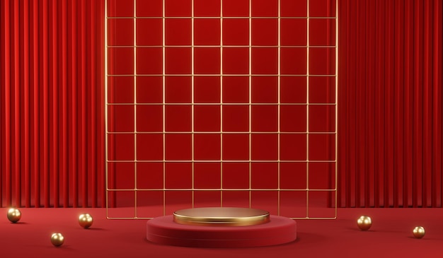 3D rendering of blank product background for cream cosmetics Modern red podium background