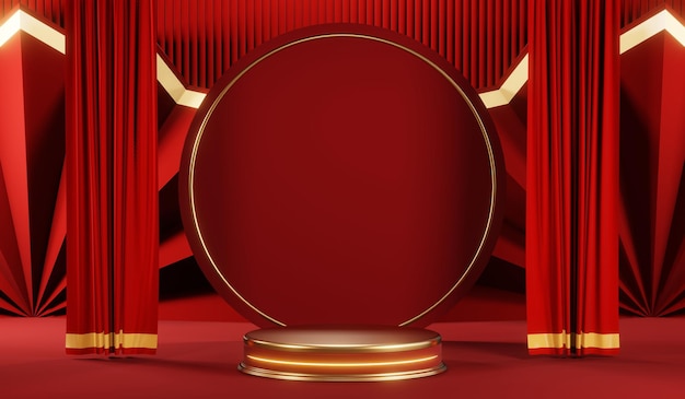 3D rendering of blank product background for cream cosmetics Modern red podium background