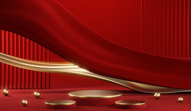 3D rendering of blank product background for cream cosmetics Modern red podium background