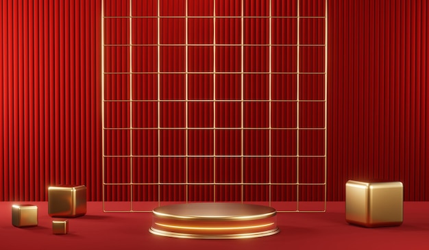 3D rendering of blank product background for cream cosmetics Modern red podium background