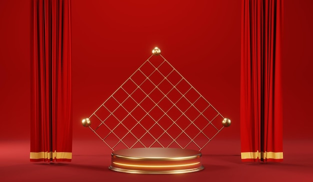 3D rendering of blank product background for cream cosmetics Modern red podium background