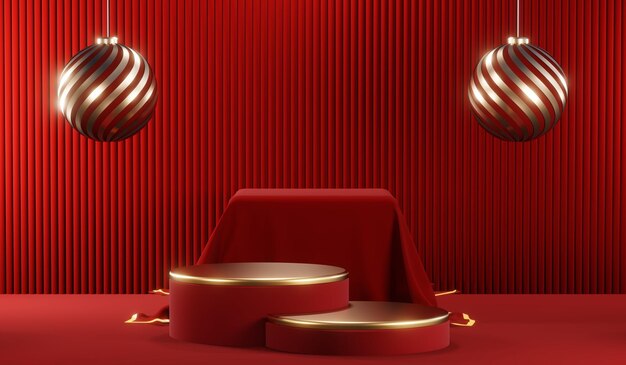 3D rendering of blank product background for cream cosmetics Modern red podium background