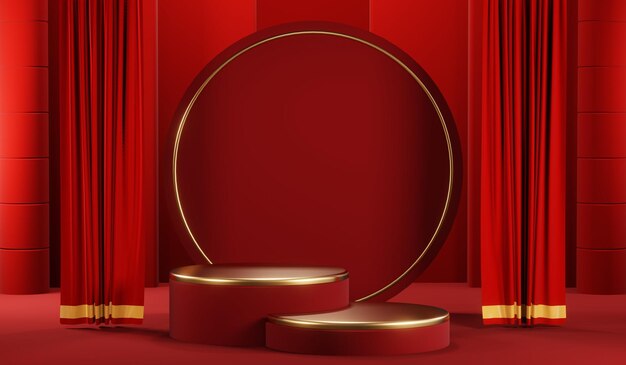 3D rendering of blank product background for cream cosmetics Modern red podium background