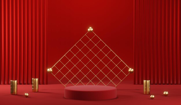 3d rendering of blank product background for cream cosmetics modern red podium background