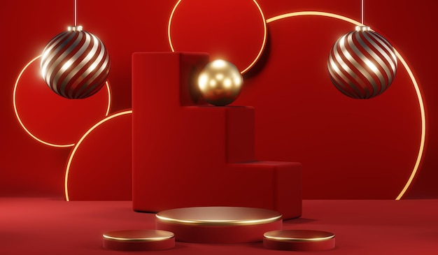 크림 화장품에 대한 빈 제품 배경의 3D 렌더링 현대 빨간색 연단 배경