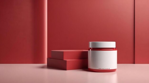 3d rendering of blank product background for cream cosmetics modern red podium background