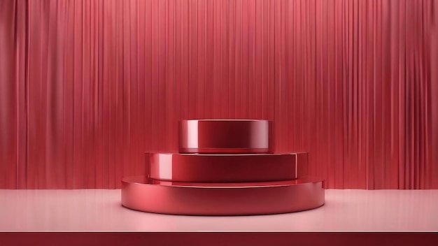 3d rendering of blank product background for cream cosmetics modern red podium background