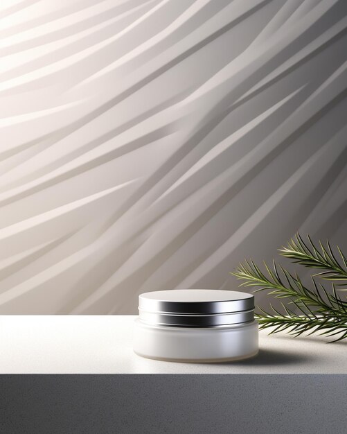 3D rendering of blank product background for cream cosmetics Modern silver podium background