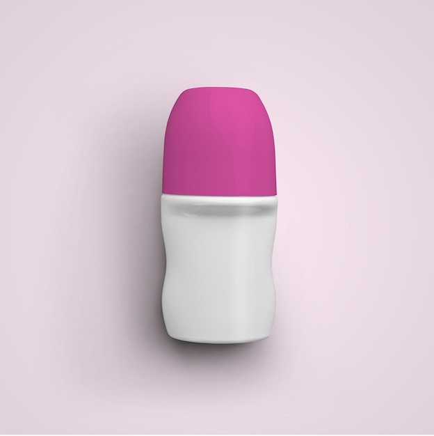 3D rendering blank white roll on deodorant plastic bottle with pink cap isolated on grey background fit for your mockup design