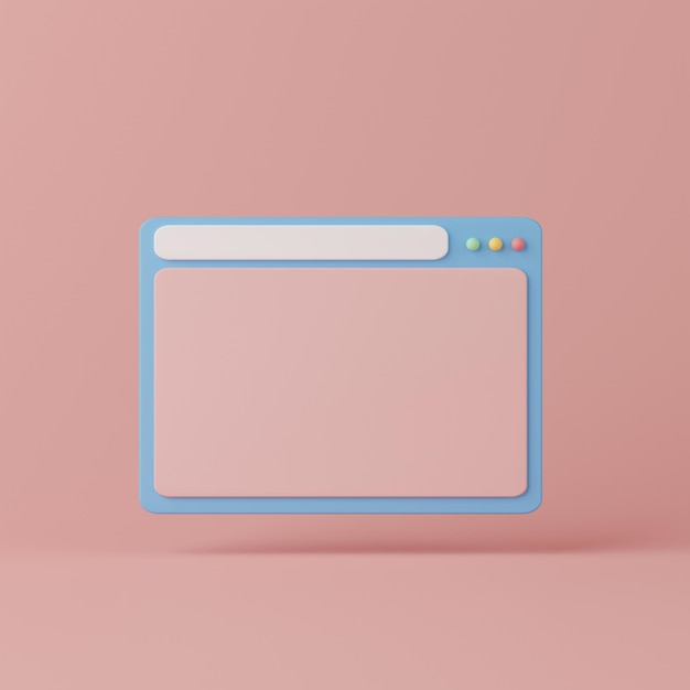 분홍색 배경에 3d 렌더링 빈 창 인터페이스