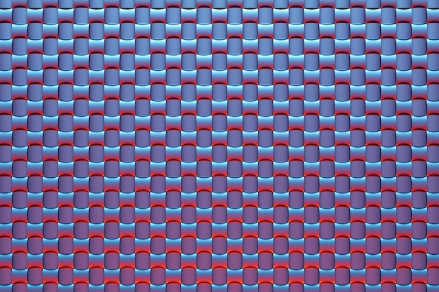 3D-rendering Blauw en rood patroon van kubussen met verschillende vormen Minimalistisch patroon van eenvoudige vormen Heldere creatieve symmetrische textuur