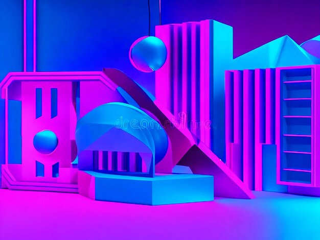 3d rendering blauw roze violet neon abstracte achtergrond ultraviolet licht nachtclub lege kamer inter