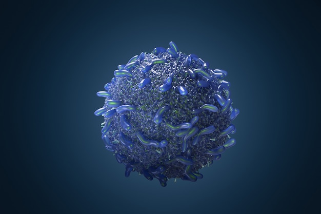 3D-rendering blauwe kankercel op blauwe achtergrond