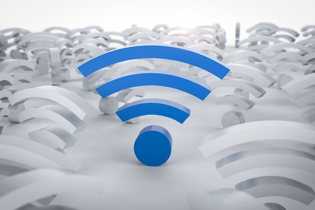 3D-rendering blauwe wi-fi teken op witte achtergrond
