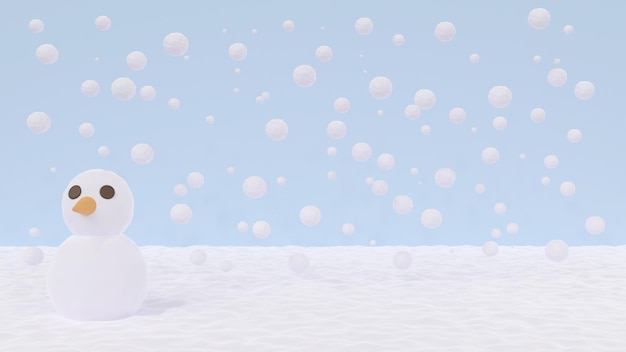 3d rendering a blue background with a snowcovered ground falling snowflakes and a snowman