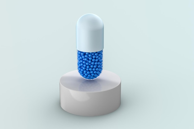 3d rendering blue capsule with white background