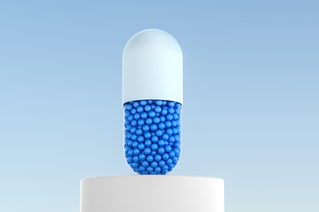 3d rendering blue capsule with white background
