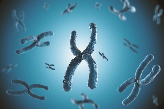 3d-рендеринг синей хромосомы на синем фоне