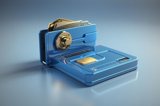 3d rendering blue credit card with safe