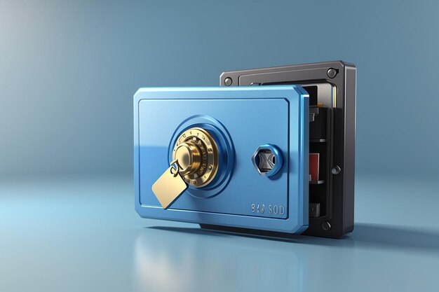 3d rendering blue credit card with safe