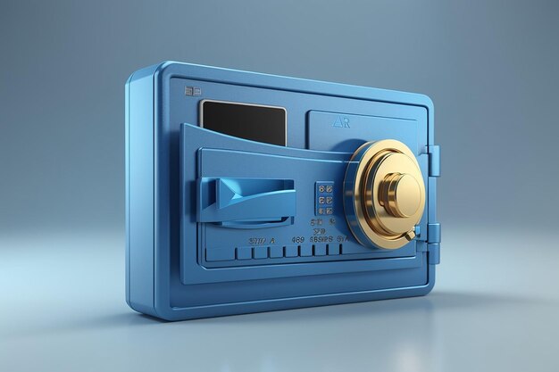 3d rendering blue credit card with safe