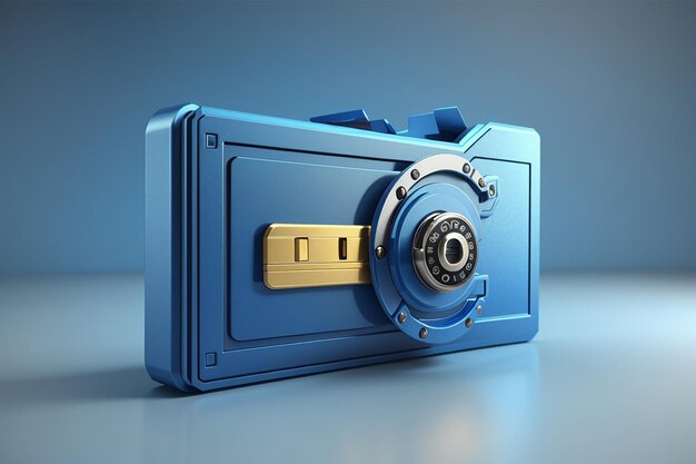 3d rendering blue credit card with safe