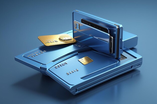 3d rendering blue credit card with safe