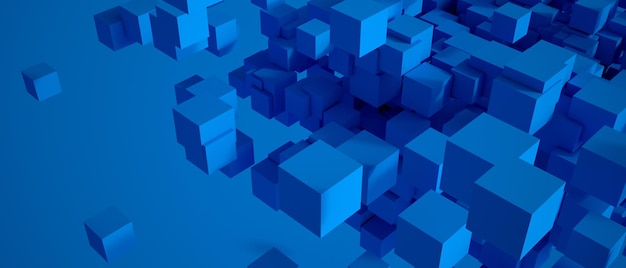 3D rendering of blue cubes floating in space