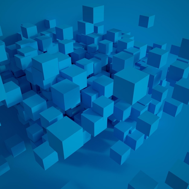 3D rendering of blue cubes floating in space