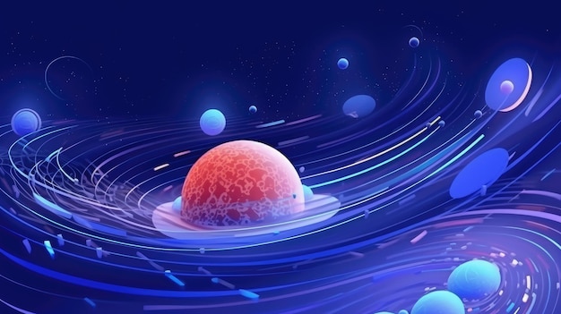 青いデジタル技術球の抽象的な未来的な 3 D 高速惑星の背景の 3 D レンダリング