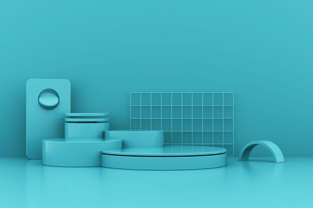 Photo 3d rendering of the blue geometric background can be used for commercial advertising