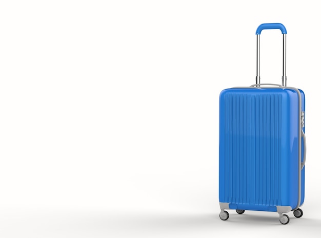 3d rendering blue hard case luggage on white background