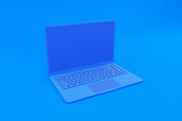 Photo 3d rendering of blue laptop illustration