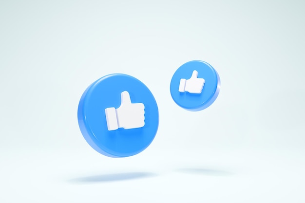 3D Rendering Blue like thumbs up social like sign notification button symbol front duo view