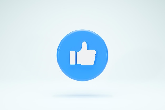 3D Rendering Blue like thumbs up social like sign notification button symbol front view
