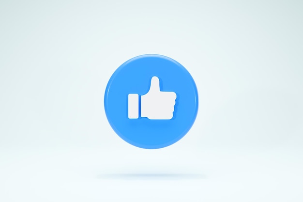 3D Rendering Blue like thumbs up social like sign notification button symbol front view