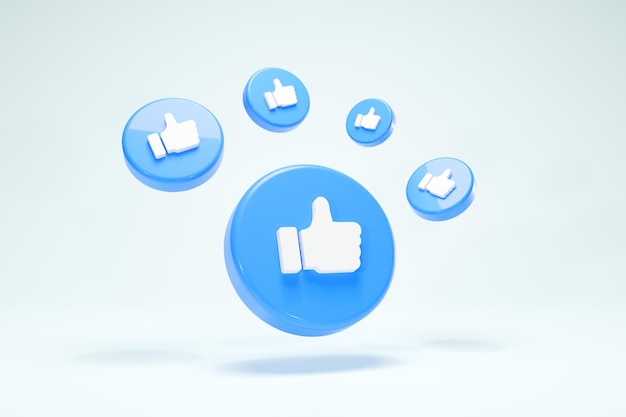 3D Rendering Blue like thumbs up social like sign notification button symbol perspective set view