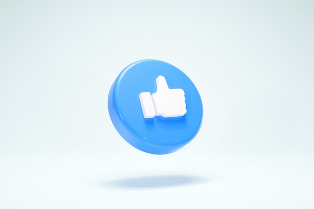 3D Rendering Blue like thumbs up social like sign notification button symbol perspective view