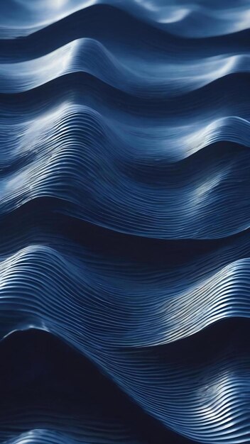 3d rendering blue metalic wave surface